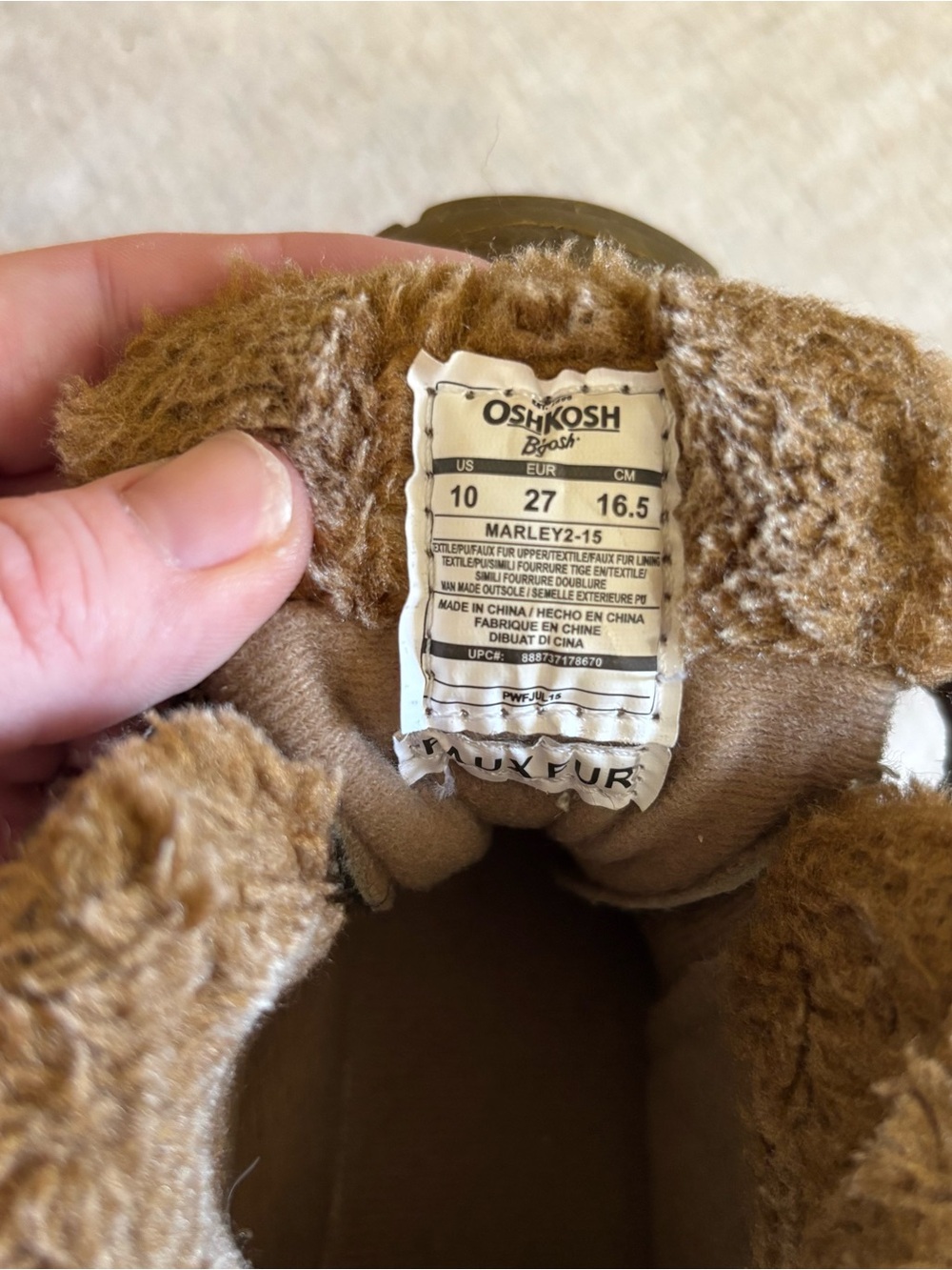OshKosh B’gosh Marley 2 Brown Faux Fur Winter Boots Toddler Size 10 - Picture 3 of 8